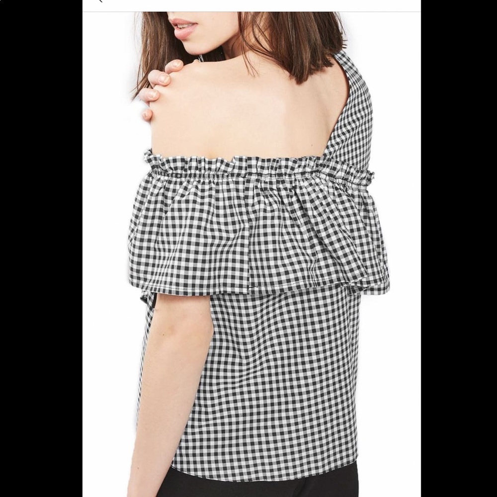 TOPSHOP Gingham Ruffle Asymmetrical Top - Picture 4 of 8